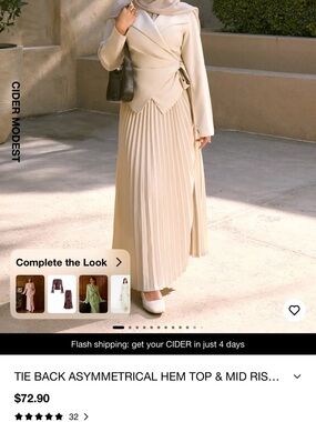 Cider Cream Pleated Maxi Skirt with Wrap-Style Top